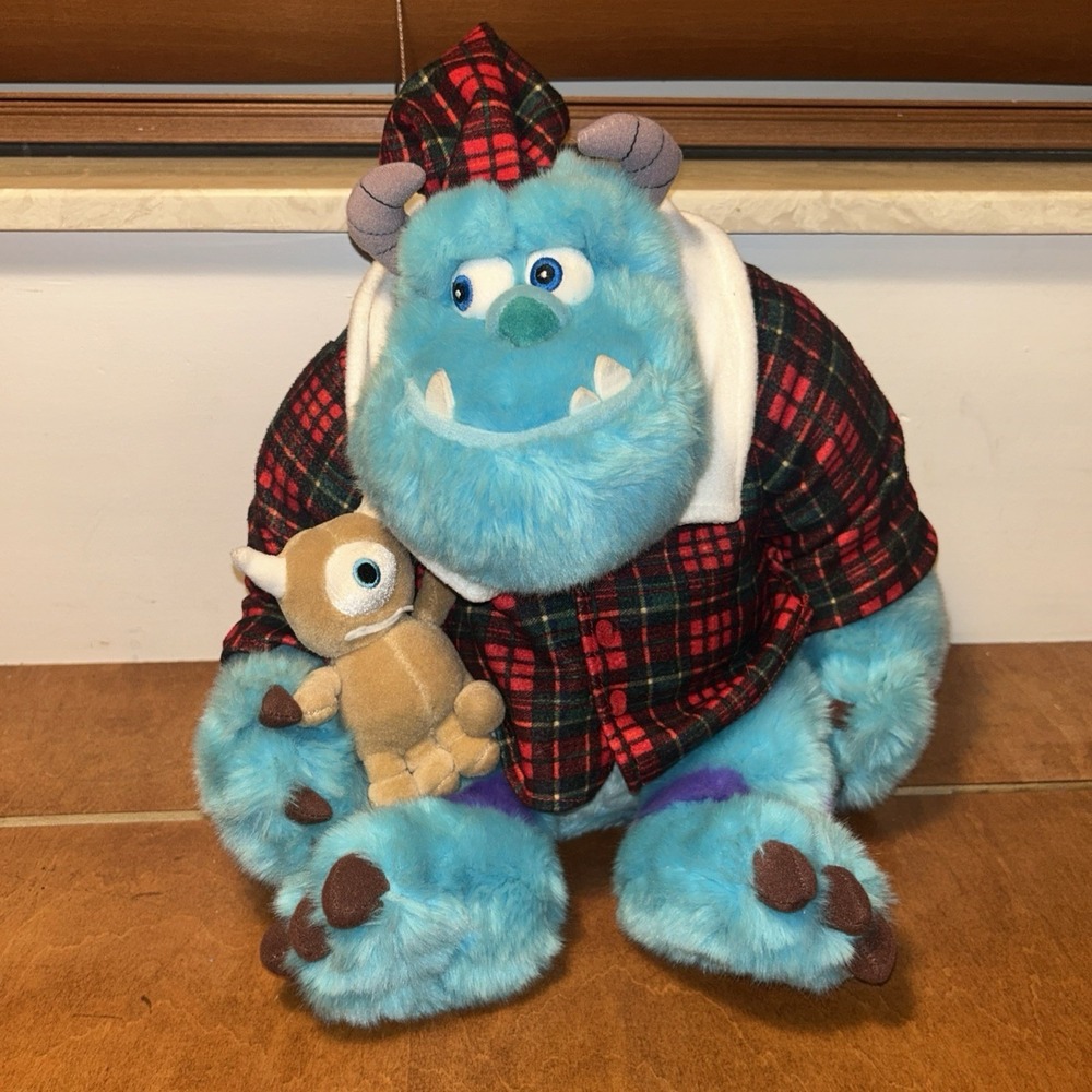 Disney Store Monsters Inc Sully Holiday Morning Plush Plaid Pajamas Shirt 12"